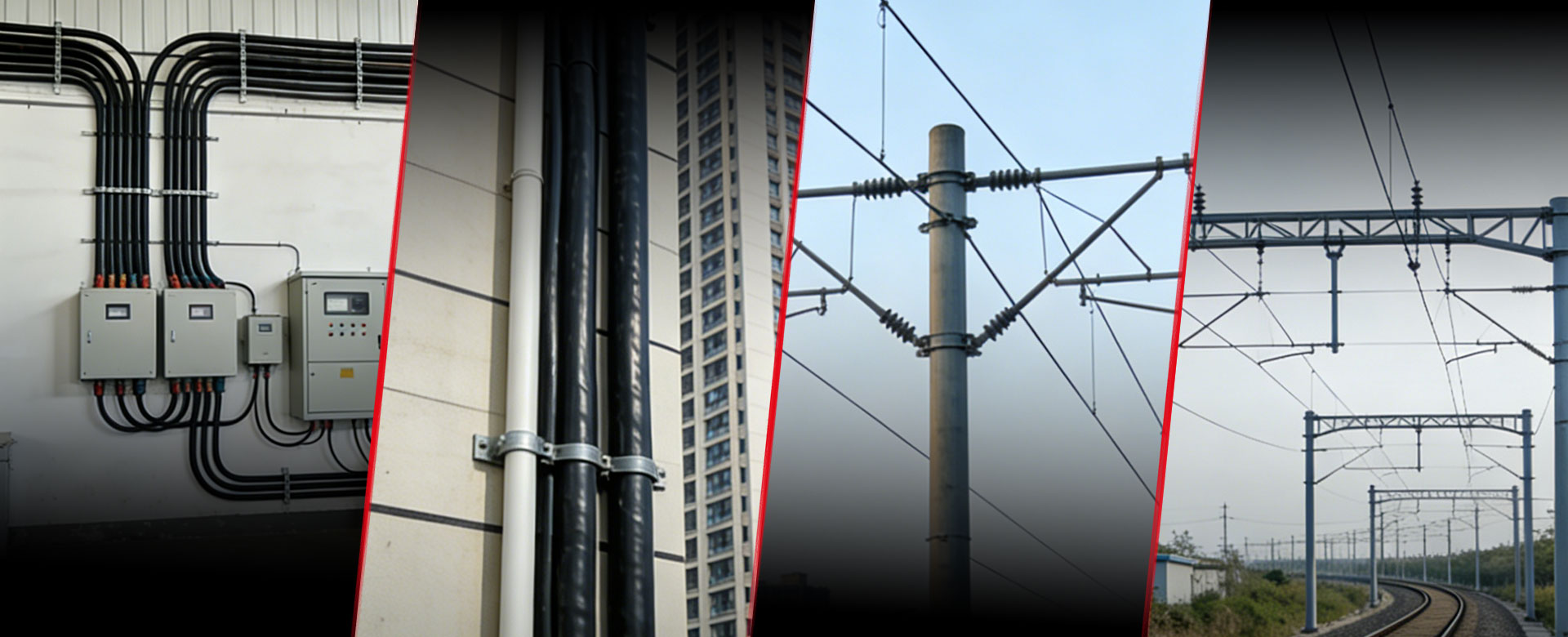 XLPE power cable and overhead ABC cable installations for buildings and railways