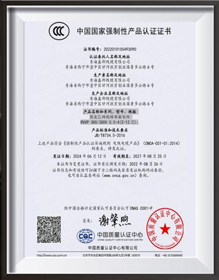 Environmental management certification for Xinbang ABC cable factory